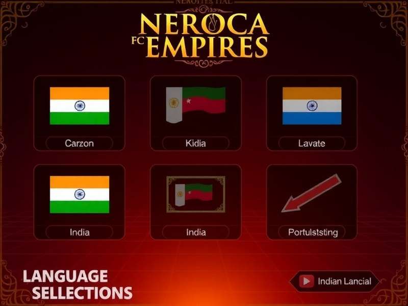 NEROCA FC Empires Language Options NEROCA FC Empires language selection screen showing 8 Indian languages